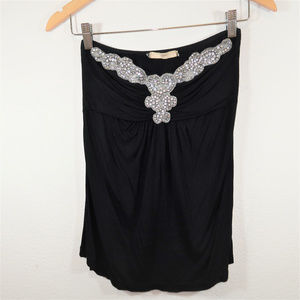 Pepper Embellished Black Top, Size Medium in women